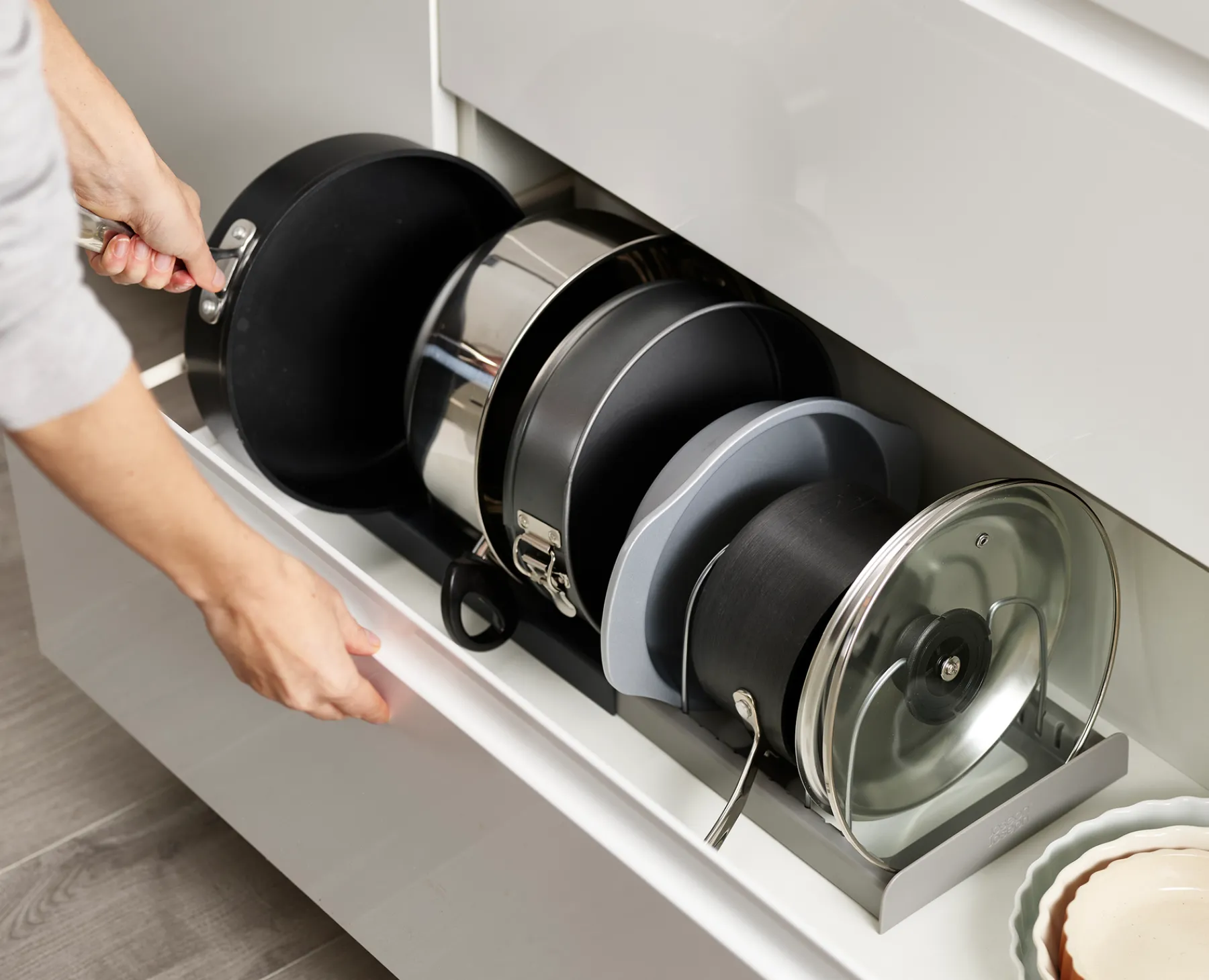 Kitchen Drawer Organizers-Joseph Joseph DrawerStore™ Expanding Cookware Organizer Gray
