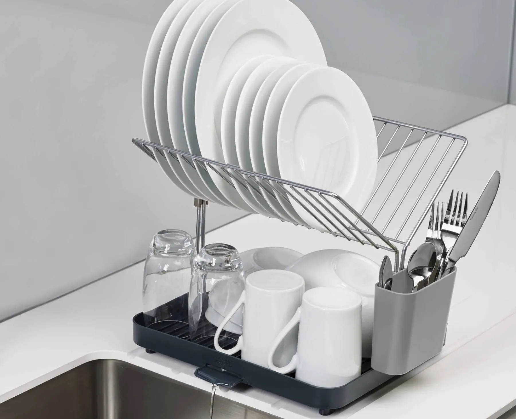 Dish Racks & Drainers-Joseph Joseph Y-Rack™ 2-tier Dish Rack Gray